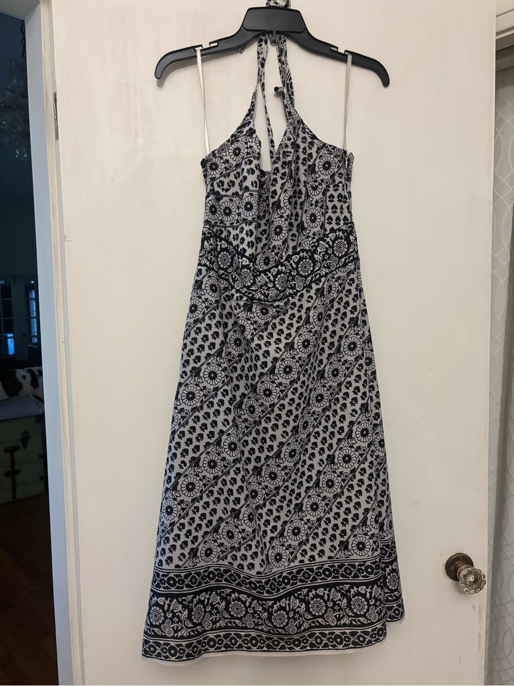 Loft Halter Neck Black & White Printed Midi Dress size 8